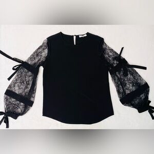 Calvin Klein Elegant Black Lace bows Sleeve Top